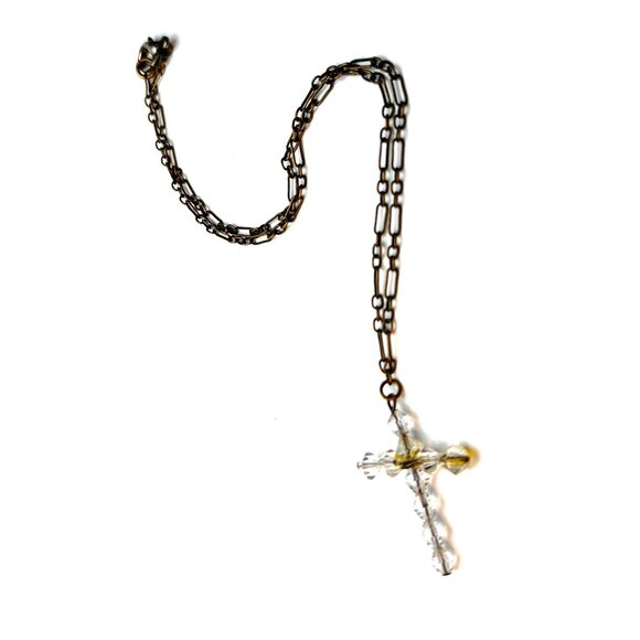 Vintage Erickson Beamon Crystal Cross Necklace Vintage Paperclip Chain — GUC - Picture 2 of 5